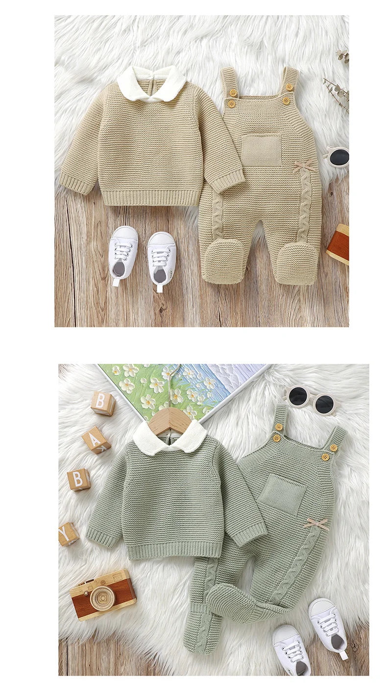 Autumn Baby Clothes Sets Knit Infant Boy Girl Sweater Long Sleeve+Romper Sleeveless Newborn Kid Pullover+Jumpsuit Foot Wrap 0-9M - AMULET RING STORE