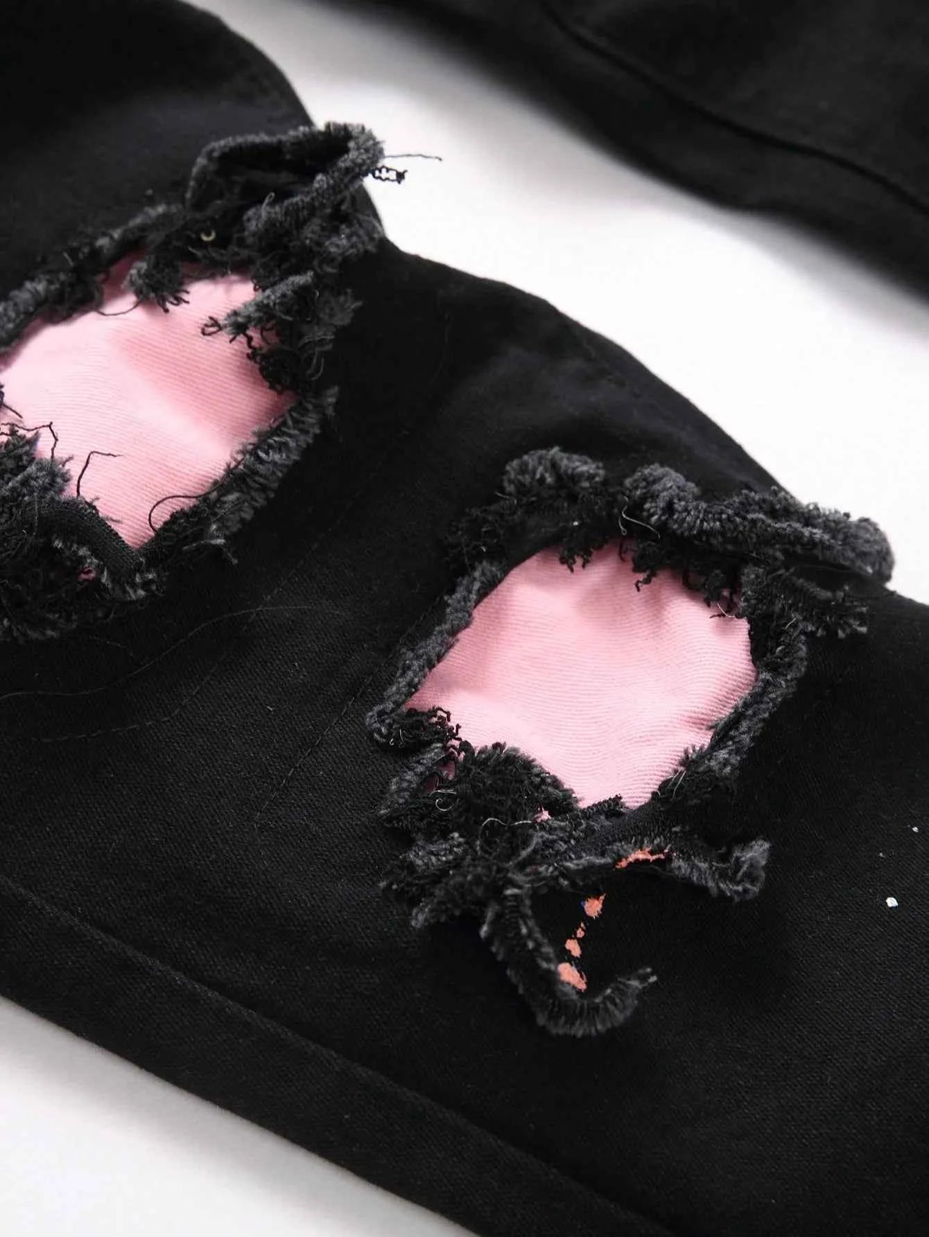 Men y2k Stretchy Skinny Denim Jeans For Men Casual pants Ripped Patchwork Hole Slim Fit Denim Hip Hop Black Straight Trousers