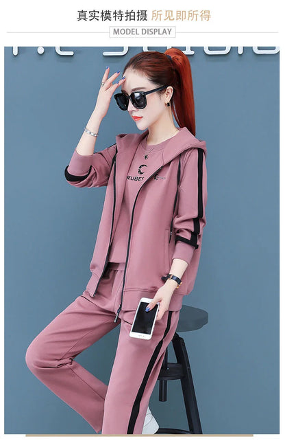 Spring Autumn Women Tracksuit Coats+Sweatshirts+Pants 3Pcs Suit Fashion Outfits Ladies Casual Clothing Sets Loose Sportswear