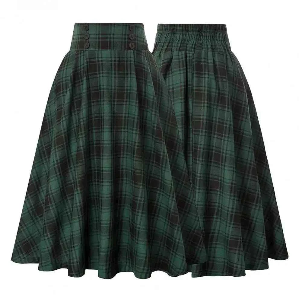 High Waist Plaid Swing Skirt Faionable Large Flounce Midi Skirt Women's Premium Clothing A-Line Silhouette Umbrella Skirt
