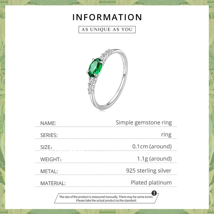 BAMOER 925 Sterling Silver Oval Gemstone Ring for Women Green Pink Zirconium Prongs Setting Ring Wedding Bridal Jewelry Gift