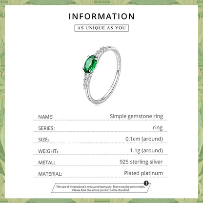 BAMOER 925 Sterling Silver Oval Gemstone Ring for Women Green Pink Zirconium Prongs Setting Ring Wedding Bridal Jewelry Gift