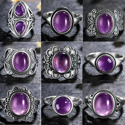 Luxury Vintage Ring Natural Amethyst Rings S925 Silver Jewelry Wedding Anniversary Party Ring Gifts for Women