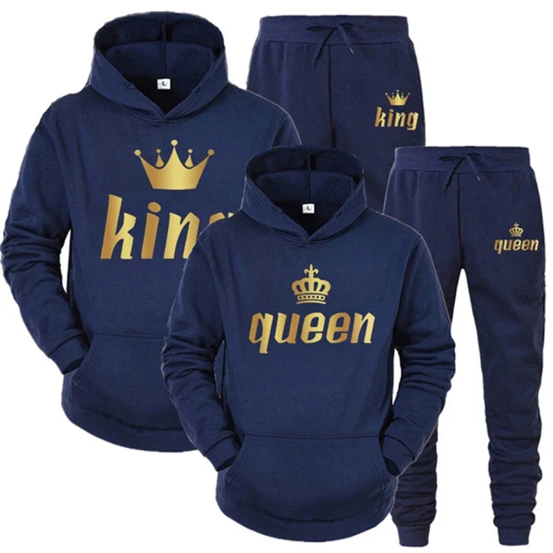 King And Queen Couple Outfit Hoodie and Jogger Pants High Quality Men Women Daily Casual Sport Jogging Suit King Queen Tracksuit - AMULET RING STORE