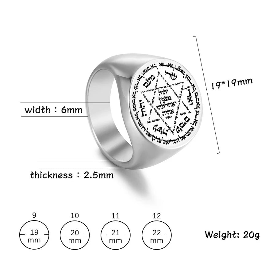 R054 Protect God Pendant Kabbalah Amulet Names of 12 angels & Star of David Talisman Jewelry Laser Engraved Stainless Steel Ring