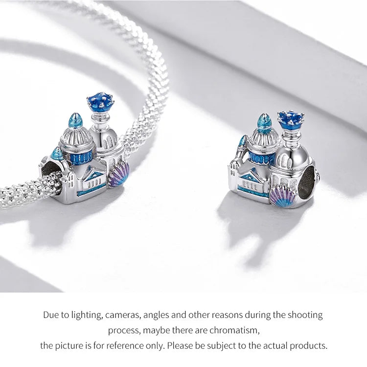 BISAER 925 Sterling Silver Charm Ocean Style Fish Dolphin Mermaid Shell Blue CZ Bead For Necklace&Bracelet DIY Fine Jewelry Gift - AMULET RING STORE