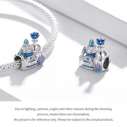 BISAER 925 Sterling Silver Charm Ocean Style Fish Dolphin Mermaid Shell Blue CZ Bead For Necklace&Bracelet DIY Fine Jewelry Gift - AMULET RING STORE