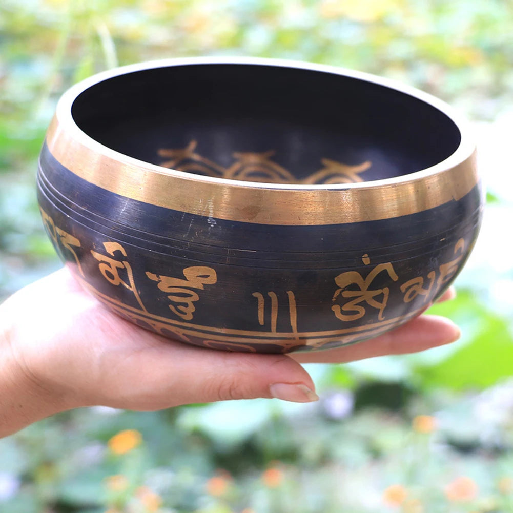 Buddha Sound Bowl Tibetan Bell Yoga Meditation Bowl Metal Singing Bowl Striker Chanting Bowl Brass Chime Handicraft Music - AMULET RING STORE