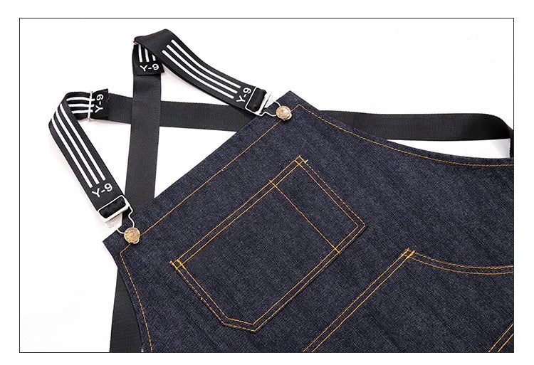 Hairstylist Denim Apron With Wide Shoulder Straps Comfortable Workwear Casual Fashionable Stain Resistant Men and Women Apron - AMULET RING STORE