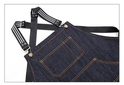 Hairstylist Denim Apron With Wide Shoulder Straps Comfortable Workwear Casual Fashionable Stain Resistant Men and Women Apron - AMULET RING STORE