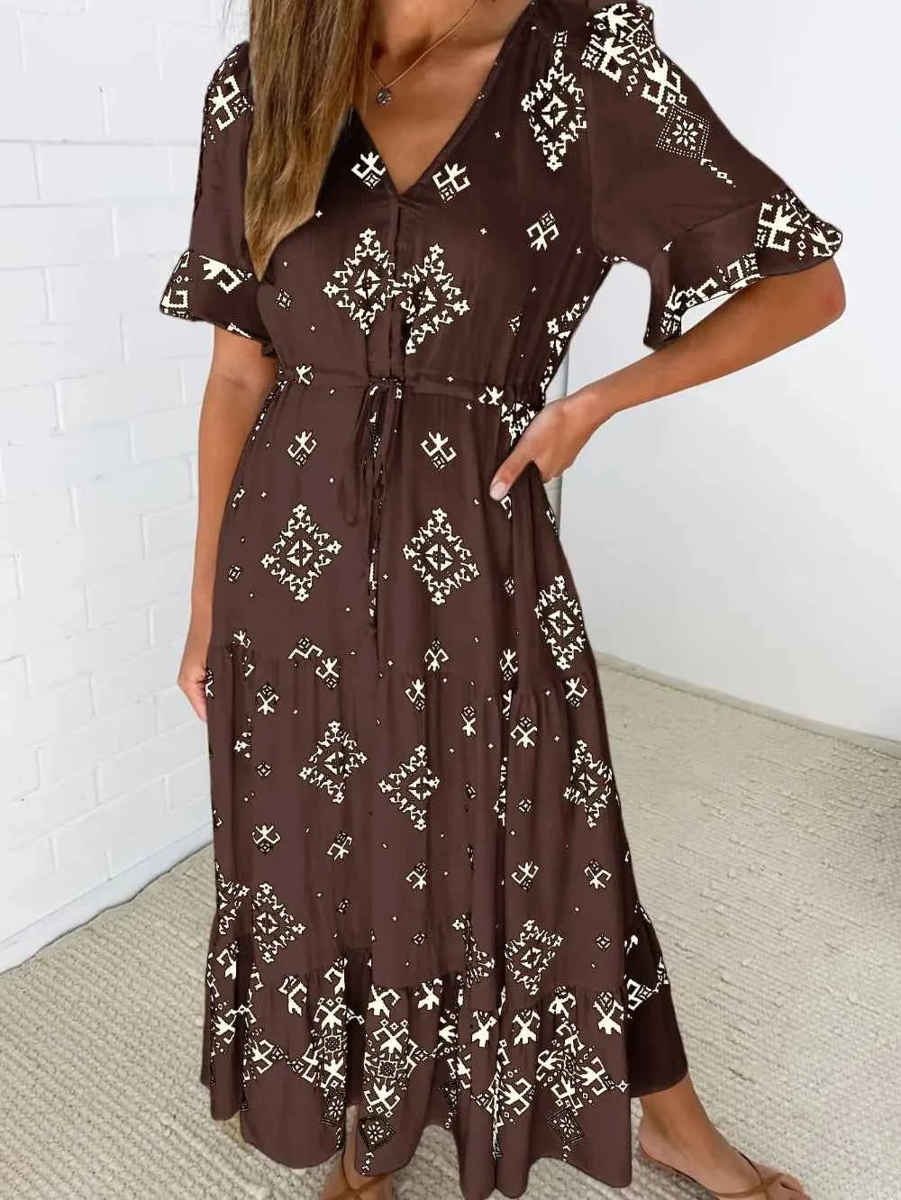Plus Size Womens Summer Loose Boho Flowy Wrap V Neck 3/4 Sleeve Floral Print Slit Beach Wedding Guest Long Maxi Dresses Vistidos