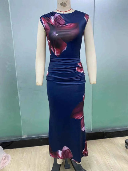 Sexy Bodycon Maxi Dresses For Women 2025 Summer Fashion Sleeveless O-neck Slim Long Party Dress Elegant Vestidos