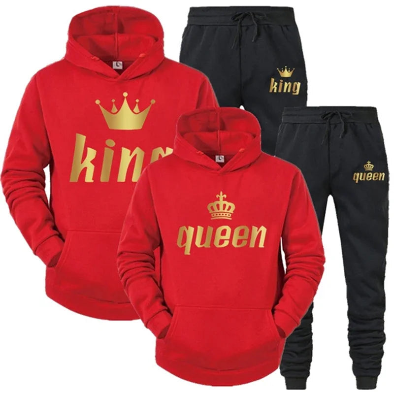 King And Queen Couple Outfit Hoodie and Jogger Pants High Quality Men Women Daily Casual Sport Jogging Suit King Queen Tracksuit - AMULET RING STORE