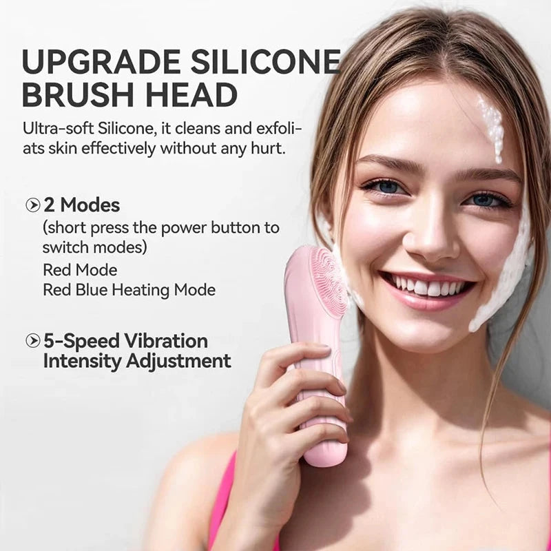 Silicone Face Cleaner Electric Sonic Facial Cleansing Brush Ultrasonic Face Massage Pore Deep Cleaning Vibrating IPX7 Waterproof