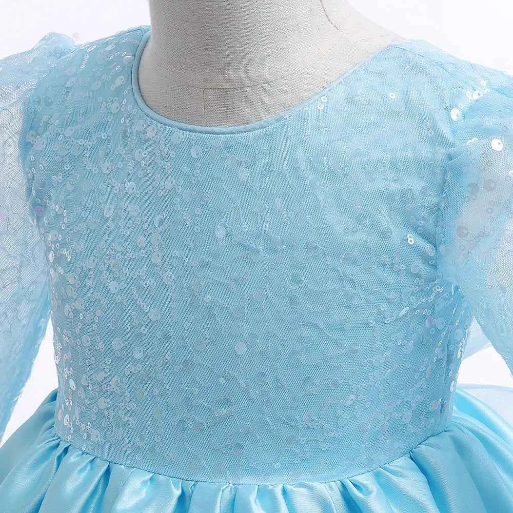 Baby Girl Birthday Fluffy Dress Infant Sequin Baptism Gown Flower Wedding Costume Kids Long Sleeved Clothes Toddler Vestidos