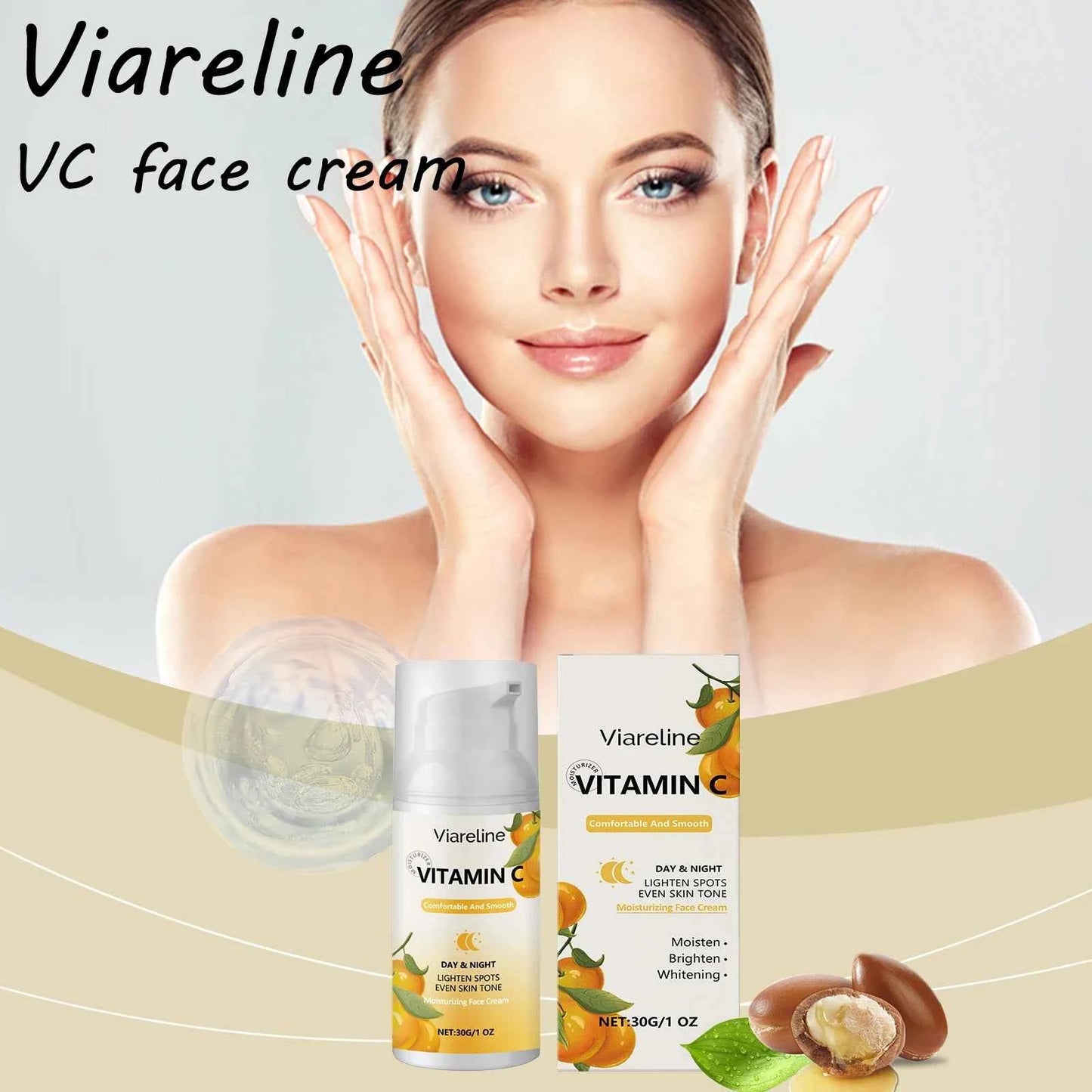 Viareline Vitamin C Face Cream Antioxidant Glowing Skin Tone Enhance Skin Elasticity Deep Moisturizing Softening Face Cream