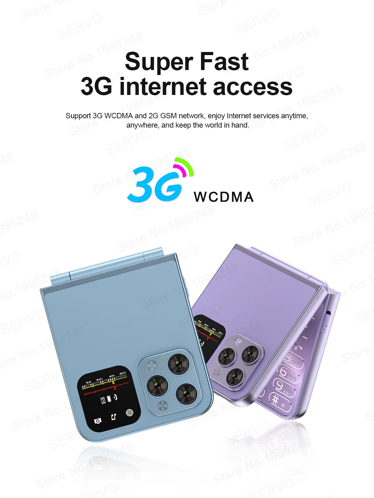 SERVO A70 Pro 3G Network Foldable Phone Speed Dial Call Recording FM Radio Flashlight Key 2.6" Screen Flip Phones 2 SIM Standby