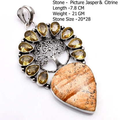 Genuine Blue Topaz Citrine Glass Agate Jasper Amethyst Pendant