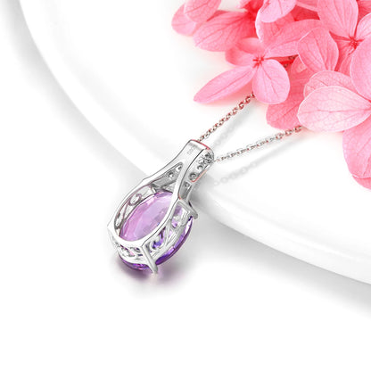 Natural Amethyst Sterling Silver S925 Rhodium Plated 8.5 Carats Genuine Birthstone Big Size Quarts Birthday Gift for Women