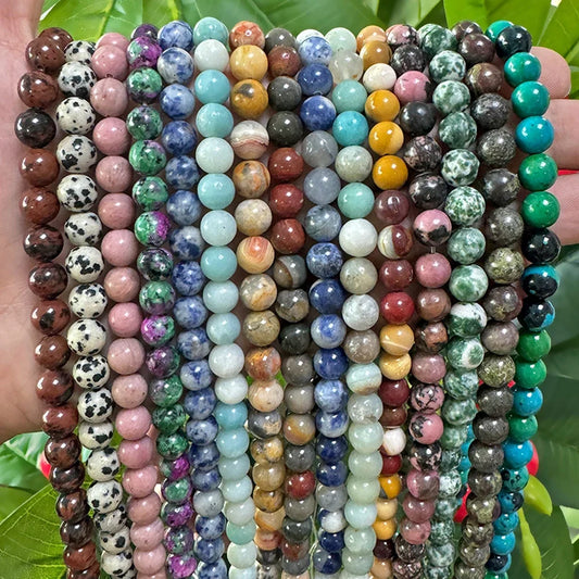 Natural Stone Beads Round Agates Turquoises Amazonite Quartz Lava Tiger Eye Beads