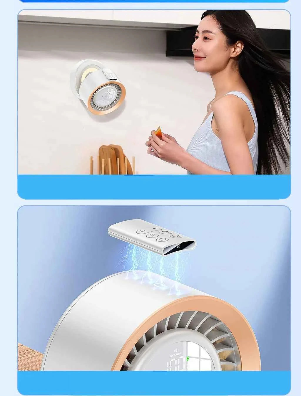 Eary Wall-mounted Fan Punch-free Foldable Fast Charging Desktop Fan With Night Light Magnetic Remote Control Air Conditioner Fan