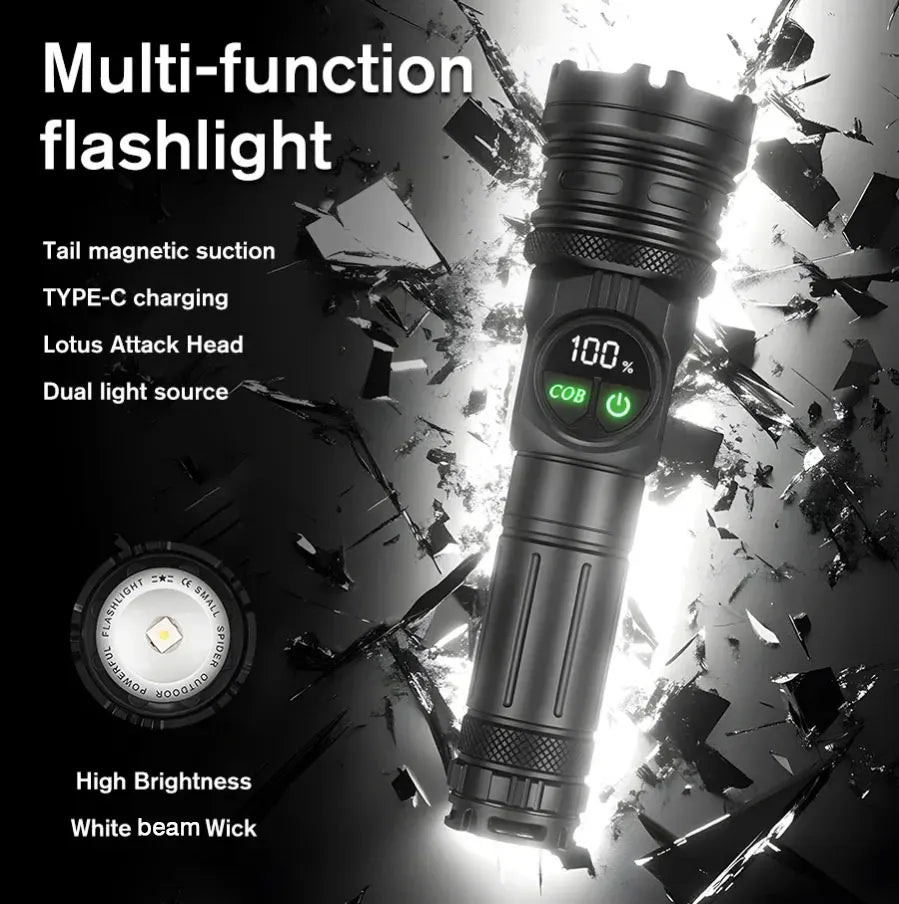 Super Bright Rechargeable LED COB Flashlight With 9 Lighting Modes Multifunction Magnetic Outdoor Waterproof Lamp18650 Battery - AMULET RING STORE