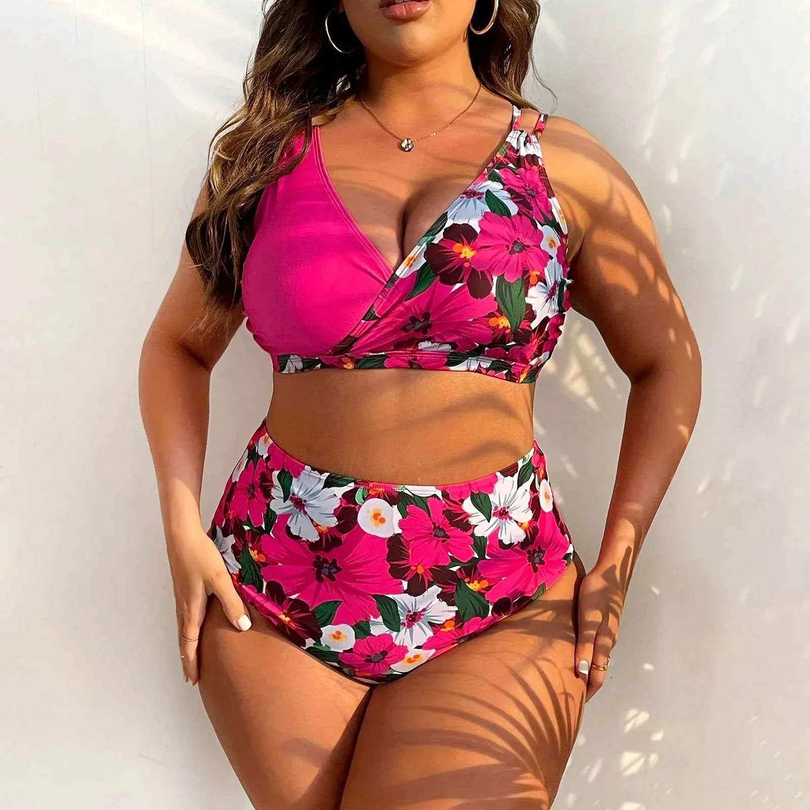 2024 New Plus Size Bikini Sets For Women Swimsuit Large Bathing Suits Two-Piece High Waist Push Up Bikini Set Sexy Separate
