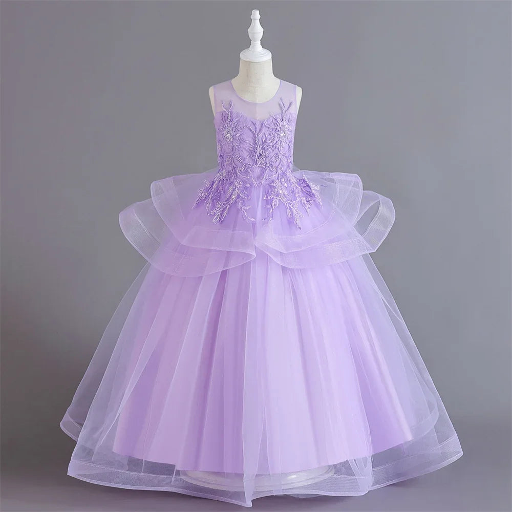 Lovely Yellow Flower Girl Dress Baby First Communion Gowns Wedding Thin Length Bow Belt Kids Birthday Gift Ball Party Clothing