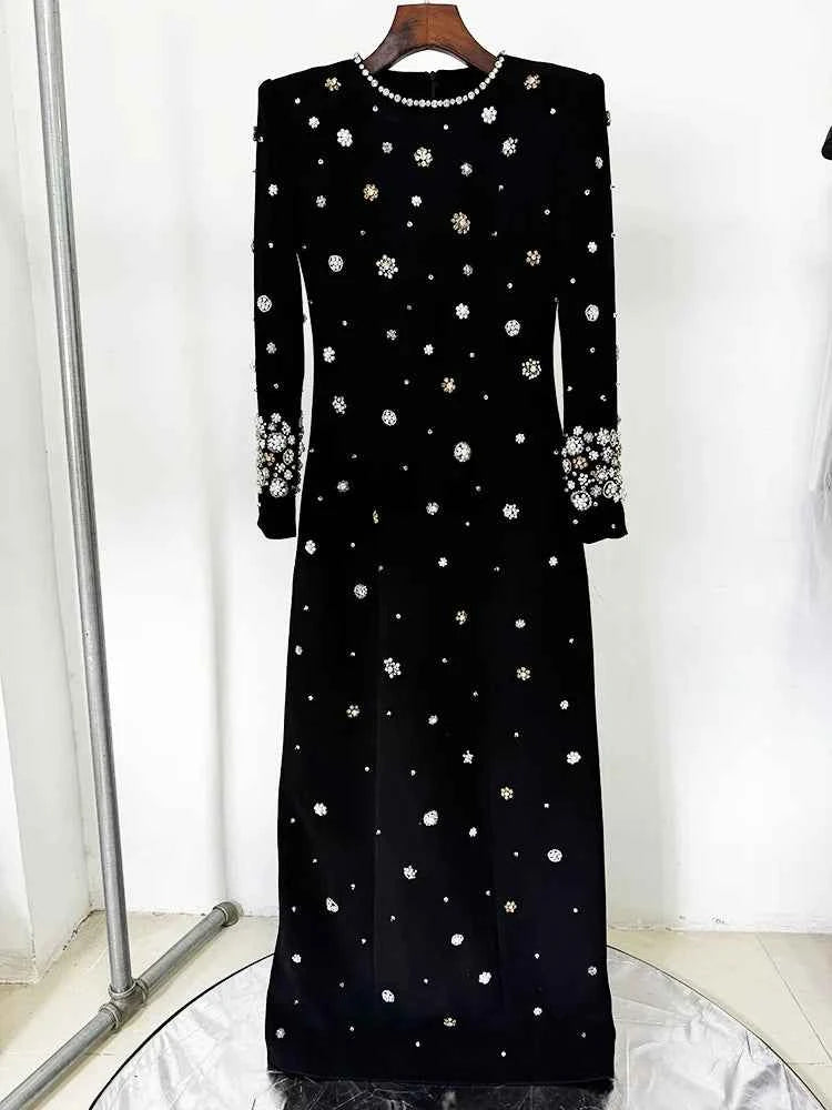 HIGH STREET Newest Fashion 2025 Designer Party Vestido Women's Formal Long Sleeve Luxurious Beaded Long Maxi Dress