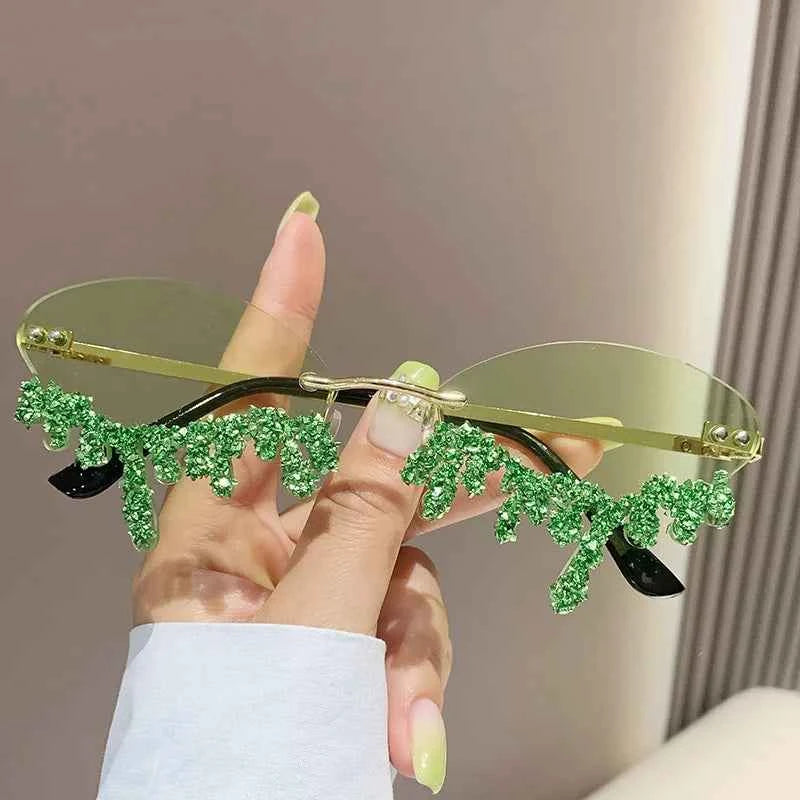 Diamond Rimless Sunglasses Women Luxury Brand Rhinestone Sun Glasses Ladies Sexy Tear Shape Punk Party Eyewear gafas de sol