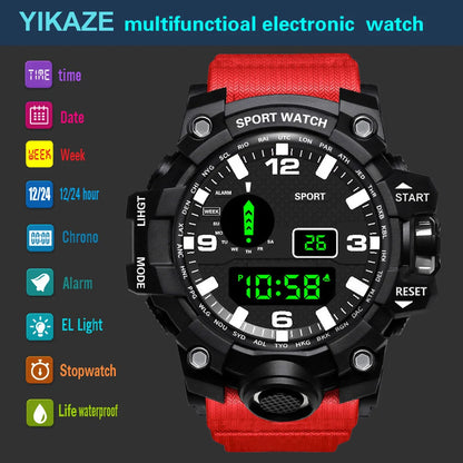 Fashion Men's Watch Sports Electronic Wristwatch Large dial Multifunctional Waterproof Luminous Alarm Kids Male's Military Watch - AMULET RING STORE