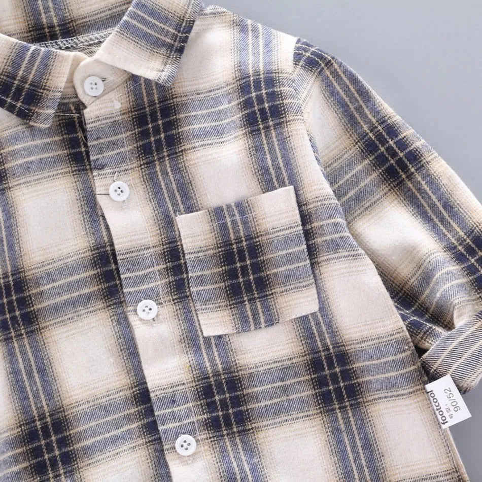 2024 Korean Fashion Children Tops Boys Buffalo Plaid Flannel Shirt Baby Casual Shirt Outerwear Clothes Autumn Girls Blouses 0-5T