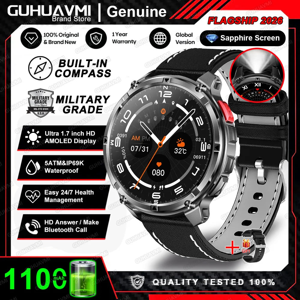 New Military T-Rex3 Ultra 1100mAh Battery Smart Watch 5 ATM Waterproof 1.7"AOD Compass GPS Sports tracker Outdoors Smartwatches
