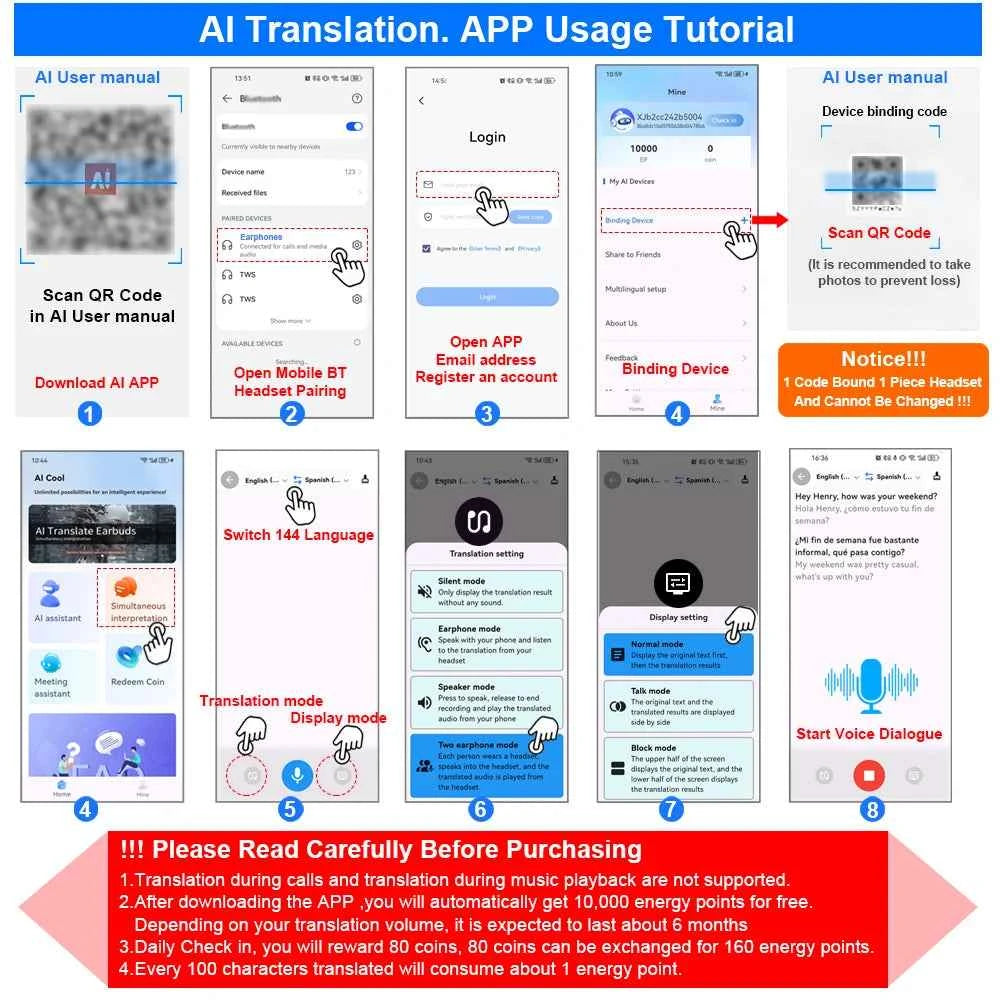 GreatWall AI Real-Time Translation Wireless Bluetooth Earphones Supporting Over 100 Voice Languages Translation Headphones