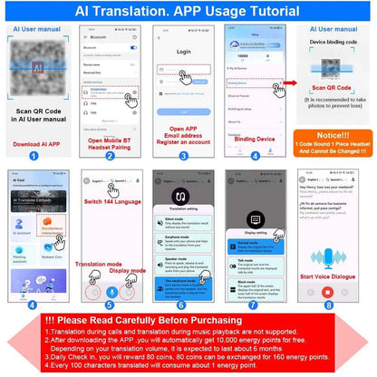 GreatWall AI Real-Time Translation Wireless Bluetooth Earphones Supporting Over 100 Voice Languages Translation Headphones