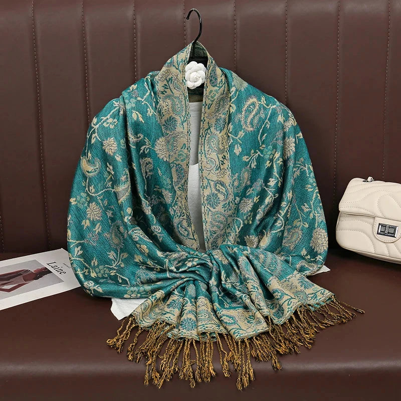 Fashion Autumn Colorful Cashmere Scarf Shawl for Women Pashmina Floral Wrap Female Thick Blanket Soft Bufanda Kerchief