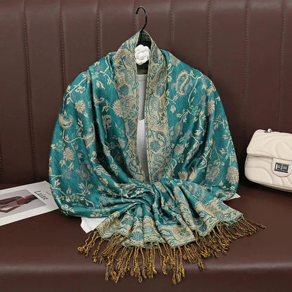 Fashion Autumn Colorful Cashmere Scarf Shawl for Women Pashmina Floral Wrap Female Thick Blanket Soft Bufanda Kerchief
