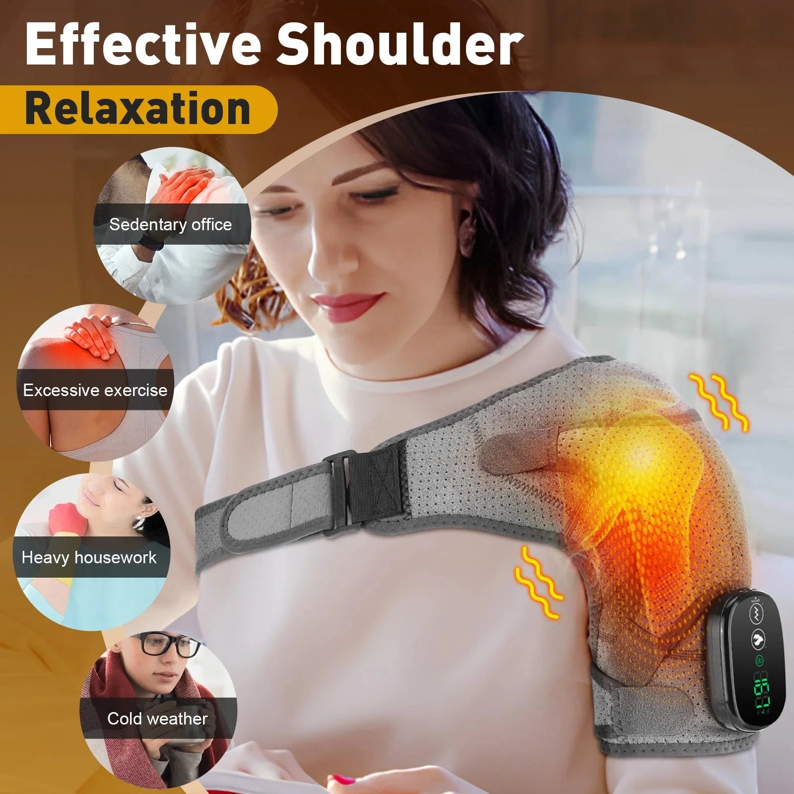 Electric Heating Heated Shoulder Brace Wrap Shoulder Massage Support Belt Strap with Adjustable of Heating - AMULET RING STORE