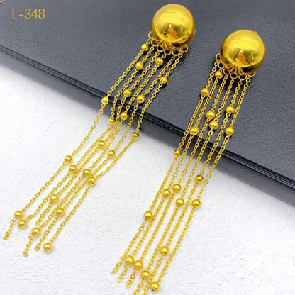 African 24k Gold Color Tassel Long Necklace Set For Women Luxury Charm Party Pendant Dubai Jewelry Sets Accessories Gifts