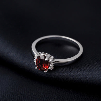 Potiy Natural Oval Shape Sky Blue Topaz Garnet Ring 925 Sterling Silver for Women Daily Wedding Party Jewelry