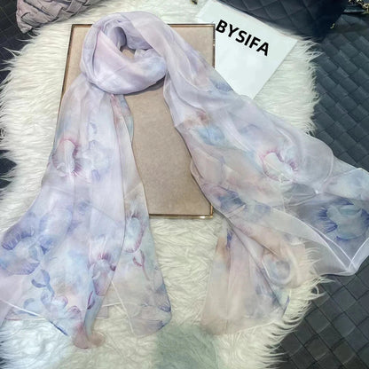 BYSIFA|New Black Pink Peony 100% Silk Shawl Scarf Women Chiffon Long Silk Scarves Cape Summer Foulard Winter Brand Scarves Wraps