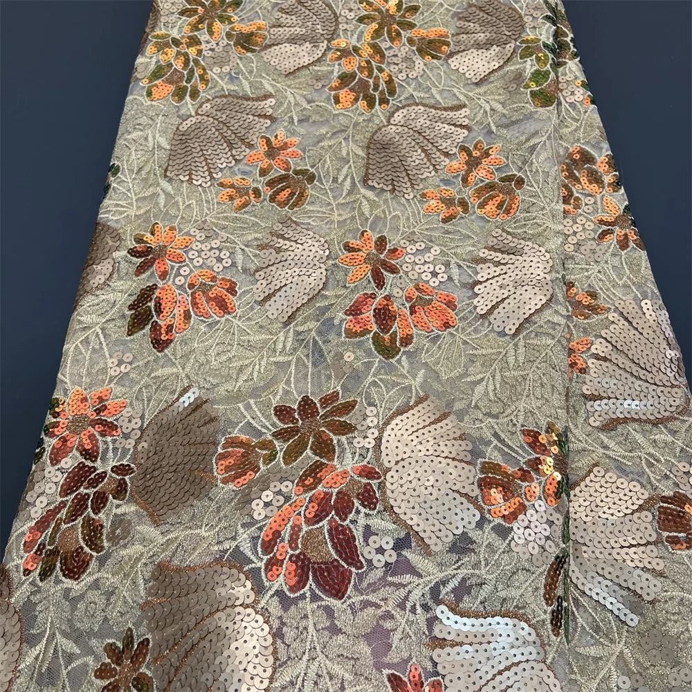 African Nigerian Tulle Lace Fabric - 3D Sequins Embroidery