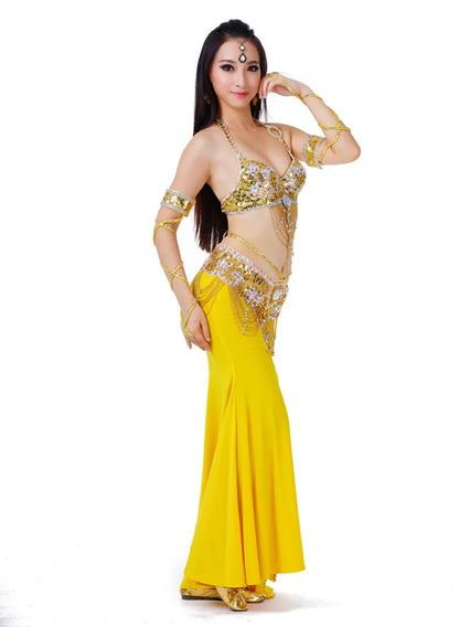 Hot Selling Ladies Beaded Sequins Belly Dance Accessories Belts + Bra Samba Costume Club Bra