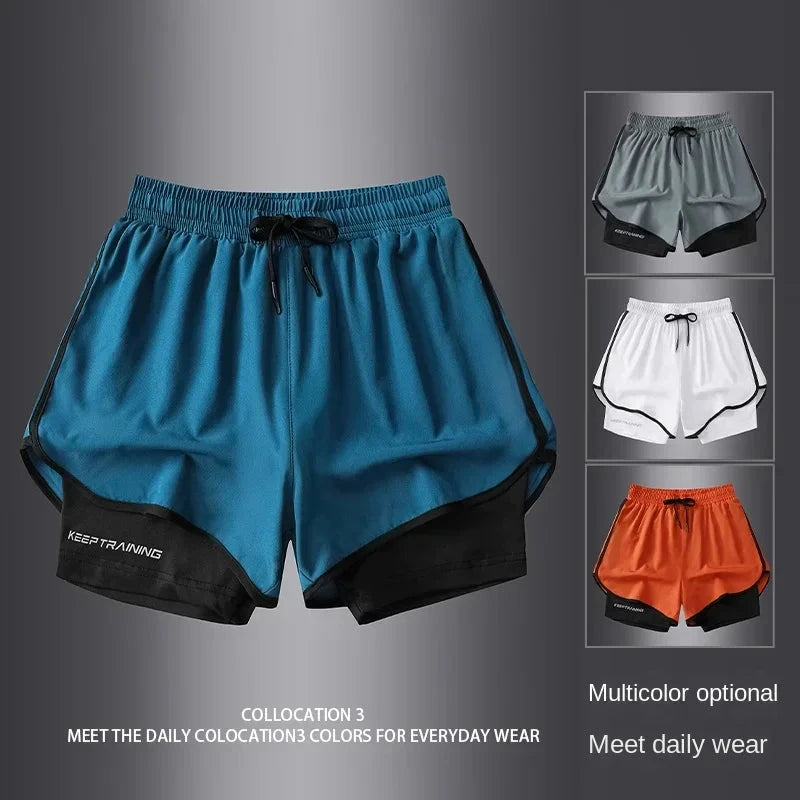 【 S-5XL 】2025 Sports Three Piece Pants Summer Popular Anti glare Double layered Sports Shorts for Men and Women Couples Ru
