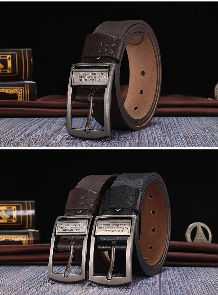 New Leather Cowhide Men's Belt Fashion Metal Alloy Pin Buckle Adult Luxury Brand Jeans Business Casual Waist Male Strap Brand - AMULET RING STORE
