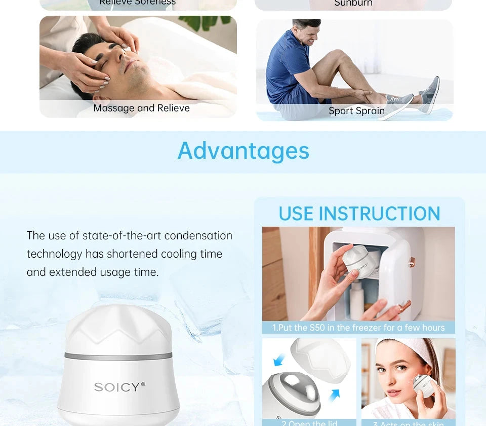 Rotation Stainless Steel Ice Roller For Face With Case Cold Massage Ball Facial Roller for Pain Relief Tighten Skin