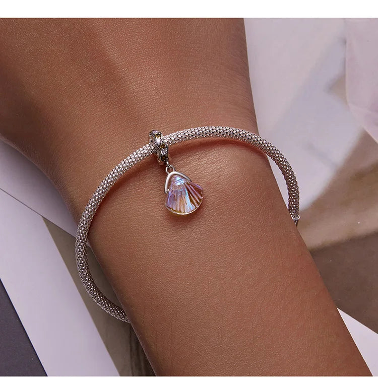 BISAER 925 Sterling Silver Charm Ocean Style Fish Dolphin Mermaid Shell Blue CZ Bead For Necklace&Bracelet DIY Fine Jewelry Gift - AMULET RING STORE