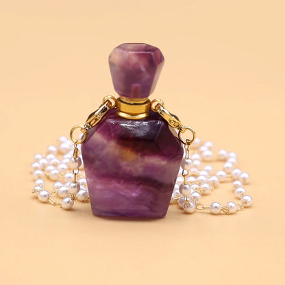 Natural Amethysts Perfume Bottle Pendant Necklace Pearl Chains Essential Oil Diffuser Agates Pendant Necklace For Women Jewerly - AMULET RING STORE