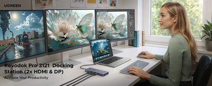 UGREEN USB HUB 4K120Hz DP Type-C to 4K60Hz 2xHDMI SD/TF RJ45 3.5mm USB3.2 Gen2 10Gbps Data for Laptop Dell HP Lenovo Accessories