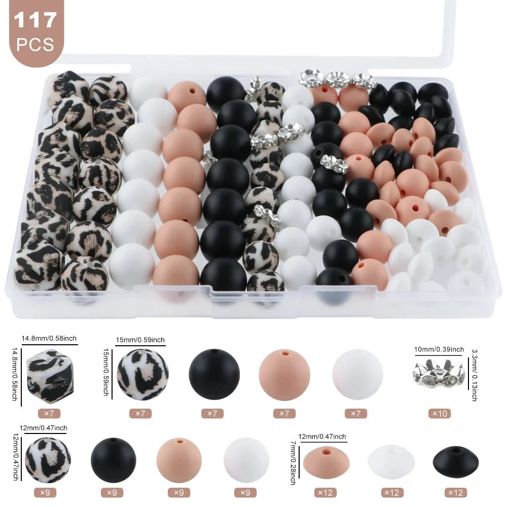 117pcs/Lot Hexagonal Printed/Round/Spacer Bead/Rhinestone Combination Set For Jewelry DIY Bracelet Necklace Earring Accessories - AMULET RING STORE